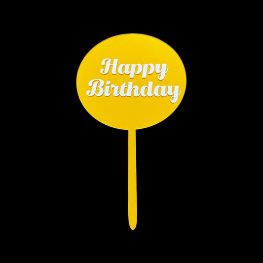 Happy Birthday Circle (Yellow with White Text)
