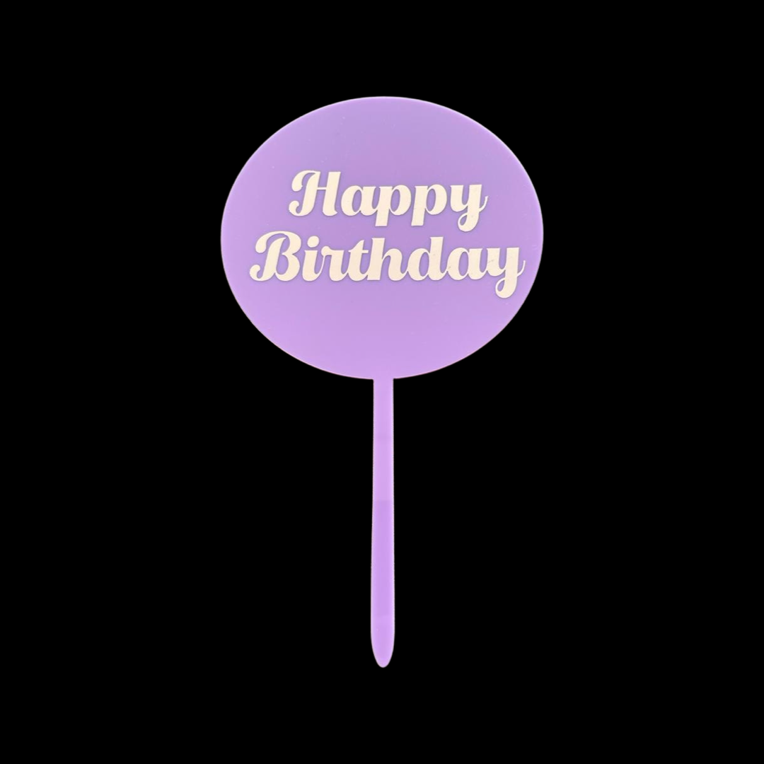 Happy Birthday Circle (Mauve with Silver Text)