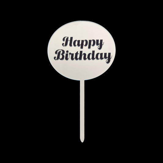 Happy Birthday Circle (Silver with Black Text)