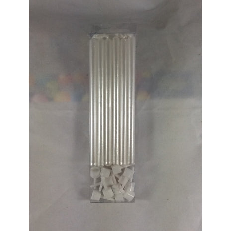 Long Candle with Holder - Pearl White