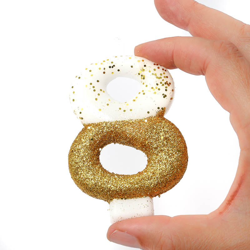 8CM GOLD GLITTER DIPPED CANDLE - NUMBER 8