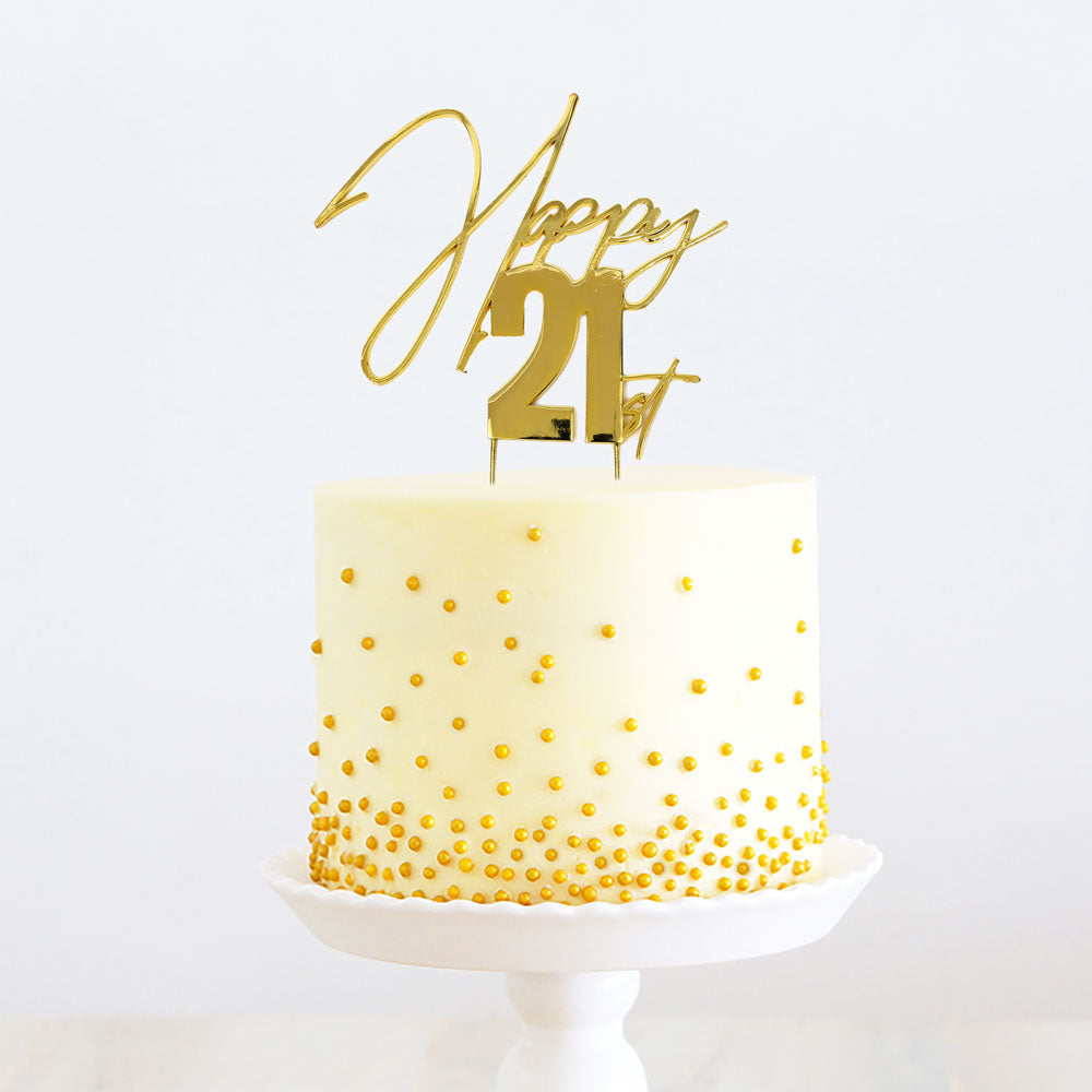 GOLD METAL CAKE TOPPER - HAPPY 21ST