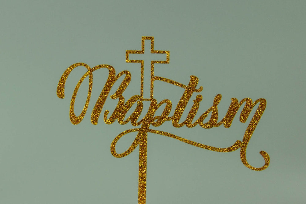 BAPTISM - ACRYLIC CAKE TOPPER - GOLD GLITTER