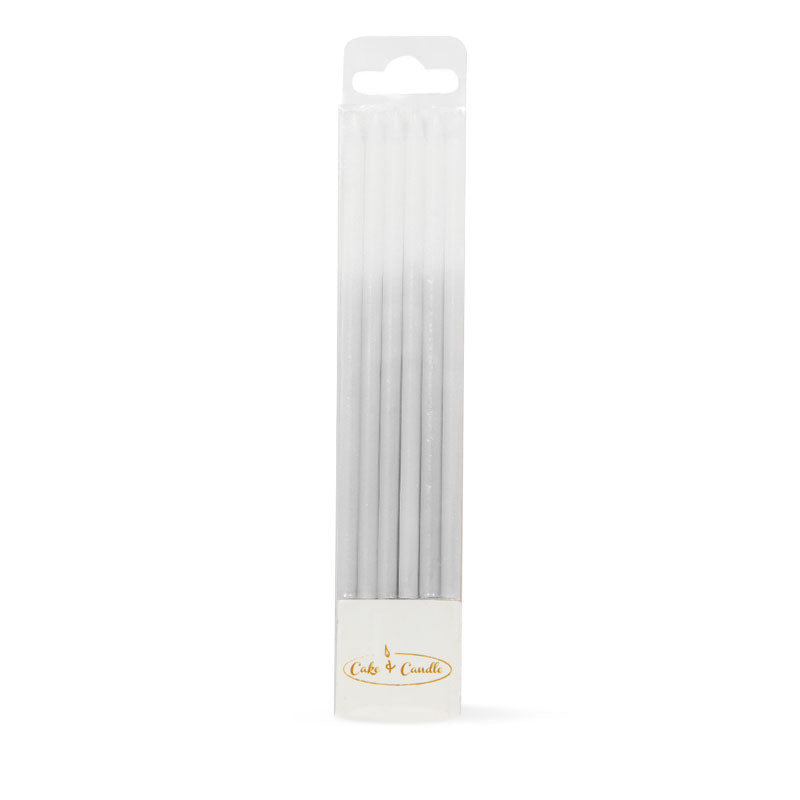 OMBRE CAKE CANDLES SILVER (PACK OF 12)(ONLINE ONLY)