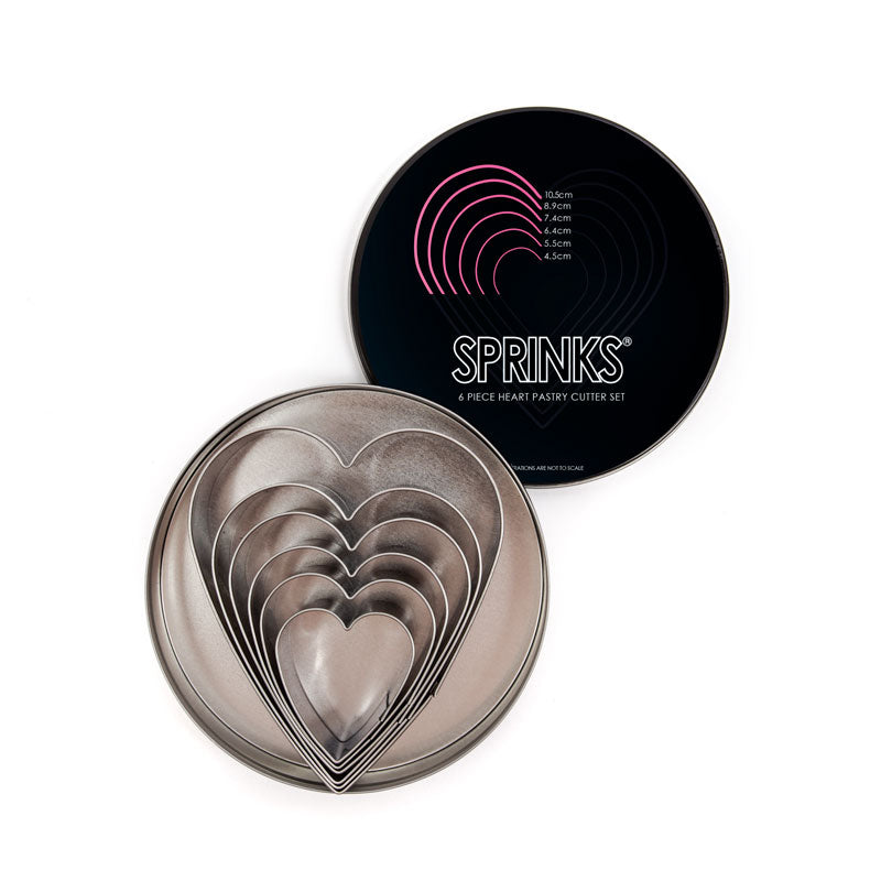 6-PIECE HEART STAINLESS PASTRY CUTTER SET - BY SPRINKS (ONLINE ONLY)