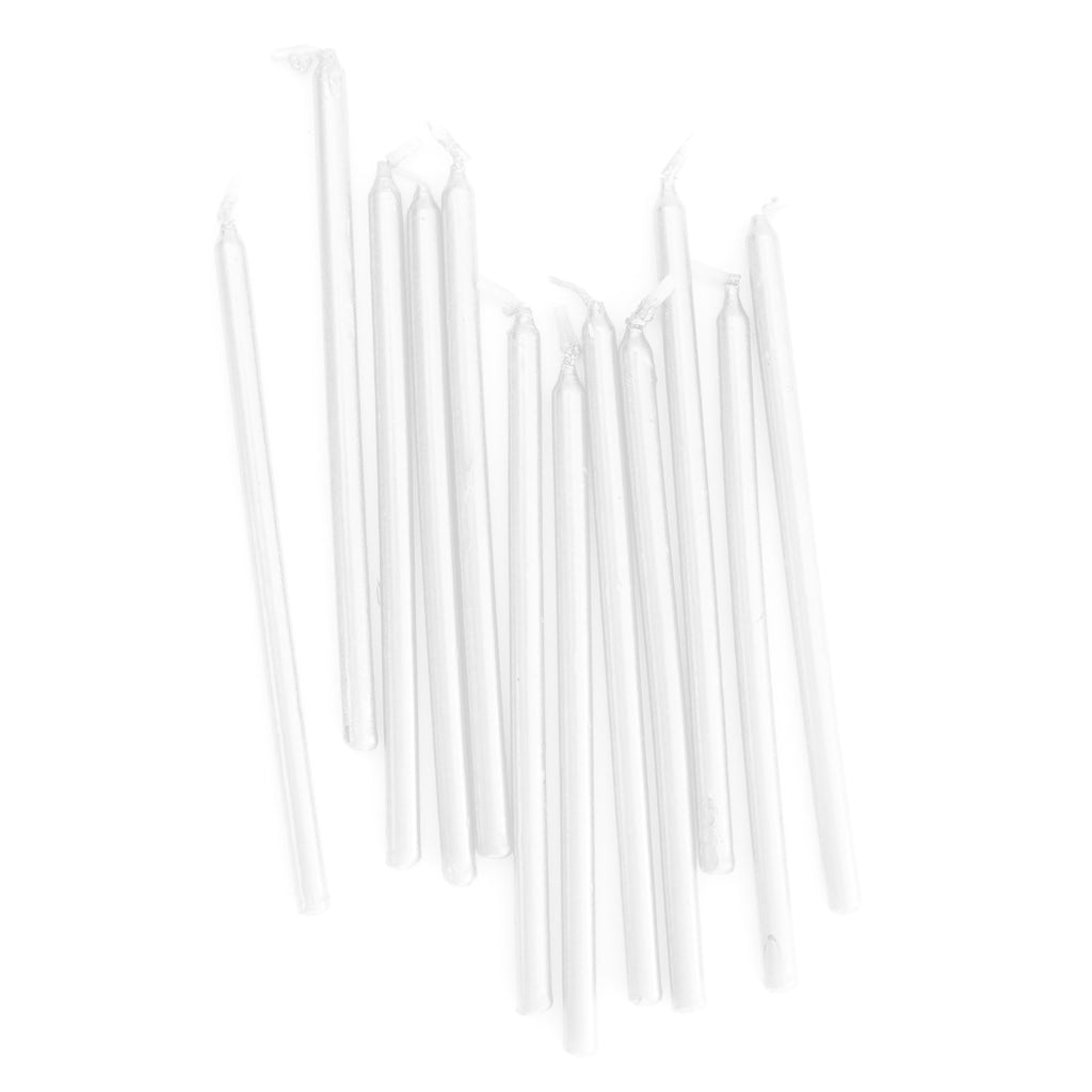 12CM TALL CAKE CANDLES PEARLISED WHITE (PACK OF 12)