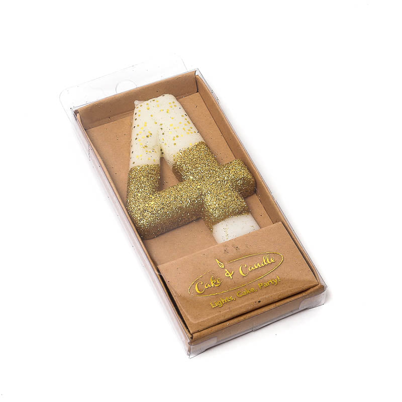 8CM GOLD GLITTER DIPPED CANDLE - NUMBER 4 (ONLINE ONLY)