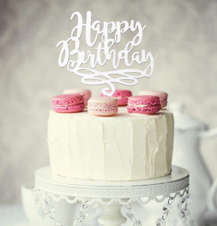 HAPPY BIRTHDAY CAKE TOPPER (WHITE)