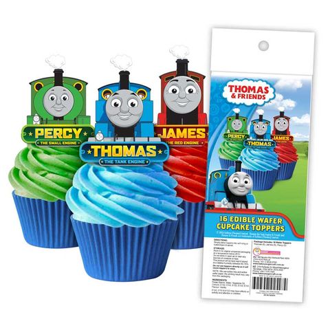 THOMAS THE TANK ENGINE - EDIBLE WAFER CUPCAKE TOPPERS - 16 PIECE PACK