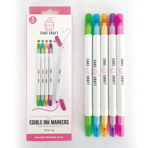 CAKE CRAFT | EDIBLE INK MARKERS | NEON COLOURS | 5 PACK