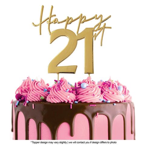 CAKE CRAFT | METAL TOPPER | HAPPY 21ST | GOLD | 12CM