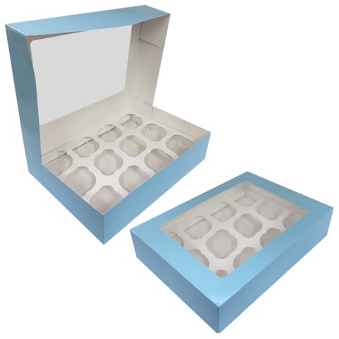 DISPLAY CUPCAKE BOX | 12 HOLES | STANDARD | BLUE | UNCOATED CARDBOARD