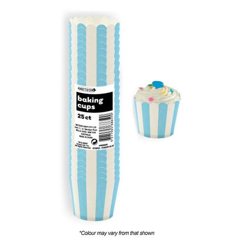 BAKING CUPS | STRIPES | POWDER BLUE | 25 PACK